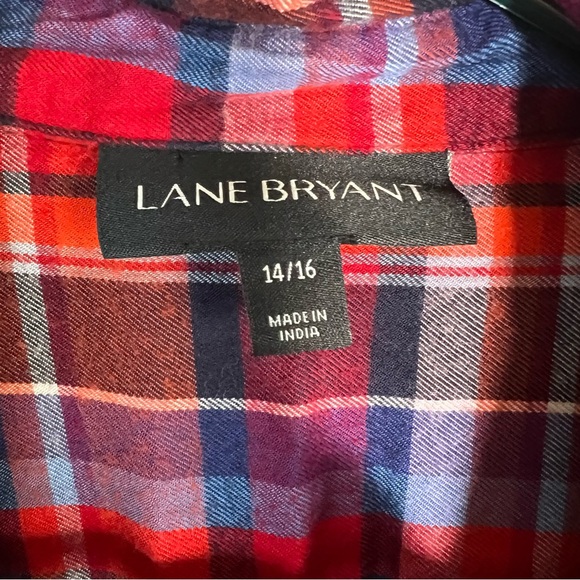 Lane Bryant Red and Blue Plaid Long Sleeve Button Down Shirt - Picture 2 of 4